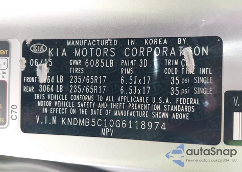 2016 Kia Sedona Lx from USA, damaged, VIN KNDMB5C10G6118974
